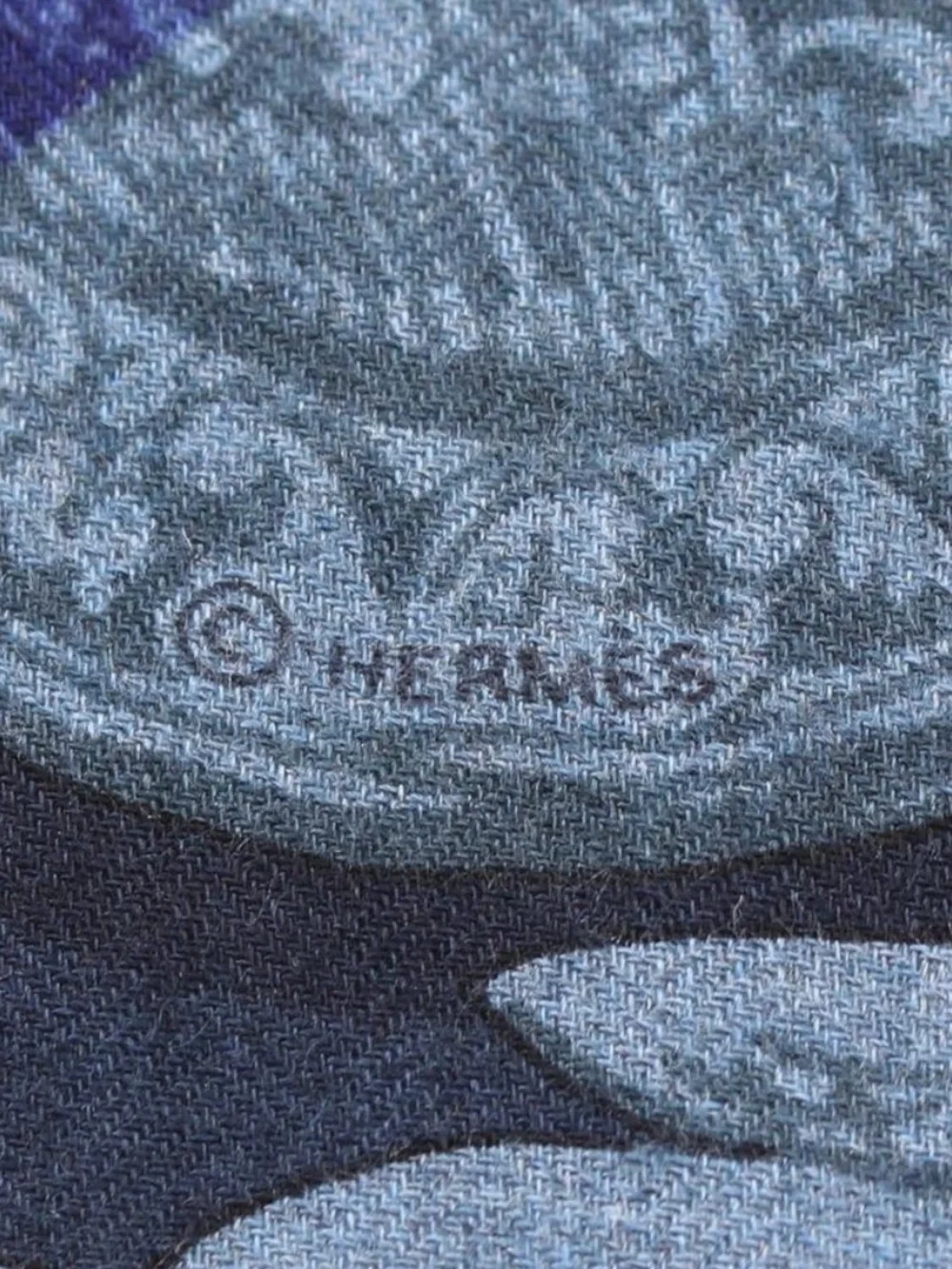 Hermes Navy and Lavender Silk-Blend Patterned Scarf